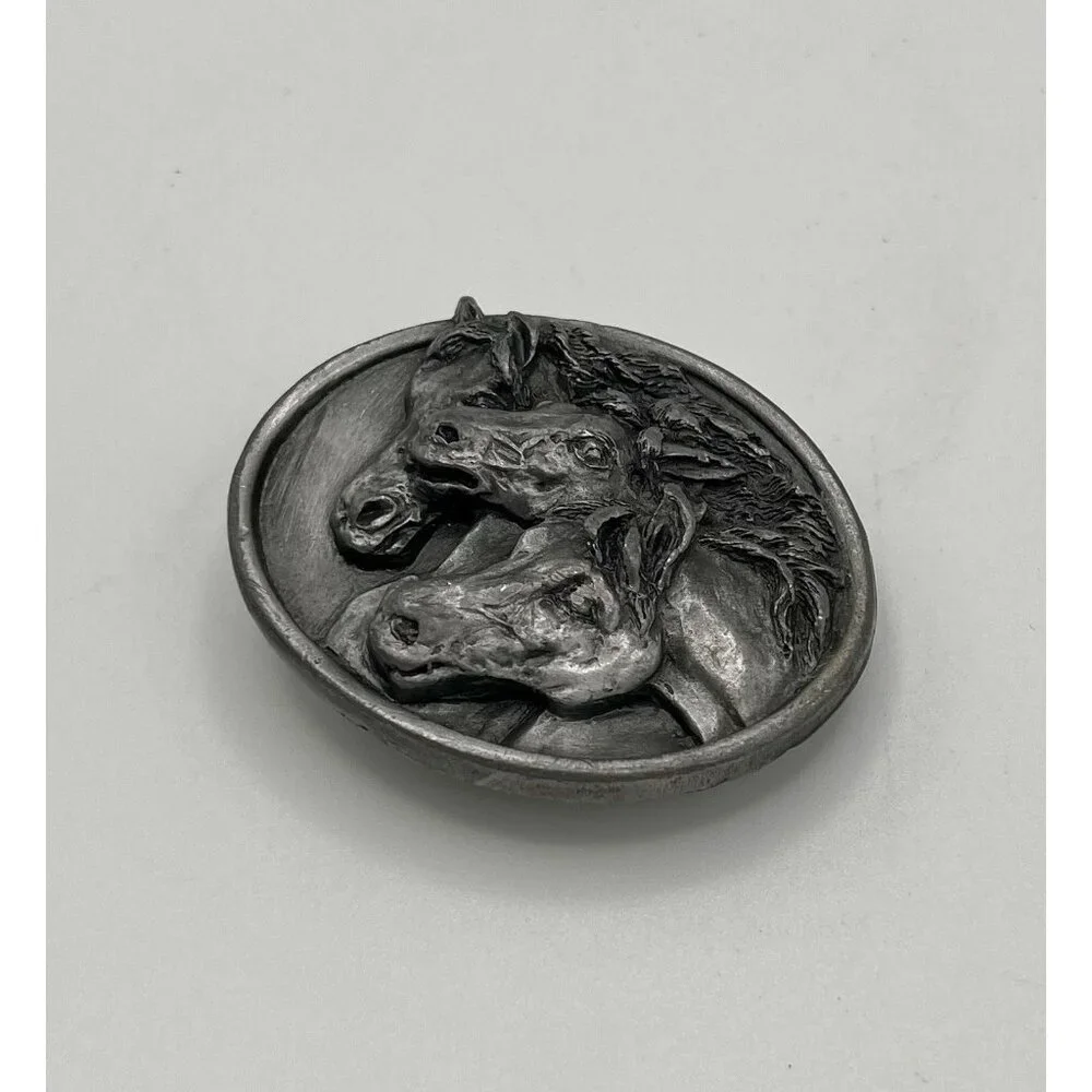 Vintage 80s Brass Bergamot Wild Horses Small Belt Buckle Western A-143 USA Made - Picture 3 of 5